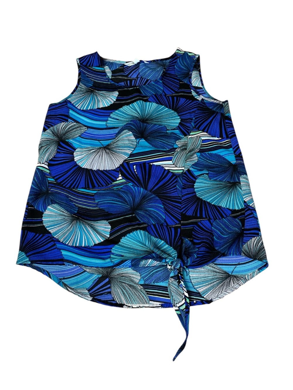 Cleo Petites Blue Abstract Print Tie-Front Sleeveless Top Small